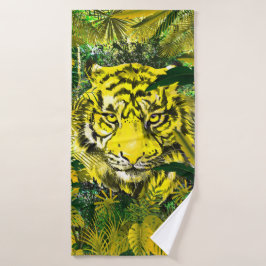 Gelbes Tiger Badetuch Set - Retro Tiger Handtücher