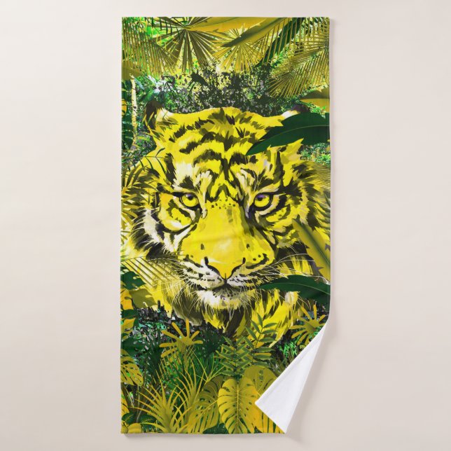 Gelbes Tiger Badetuch Set - Retro Tiger Handtücher (Badehandtuch)