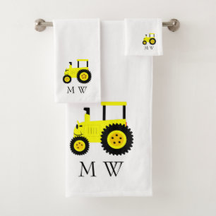 Gelbes Traktor-Design Monogrammiert Badhandtuch Set