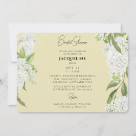Gelbes Tropfweißes Hydrangeas-Brautparty Einladung