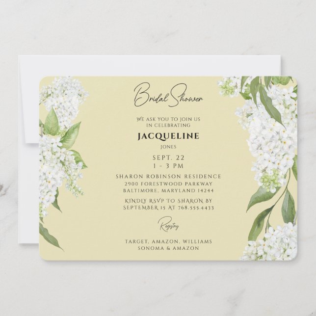Gelbes Tropfweißes Hydrangeas-Brautparty Einladung (Vorderseite)