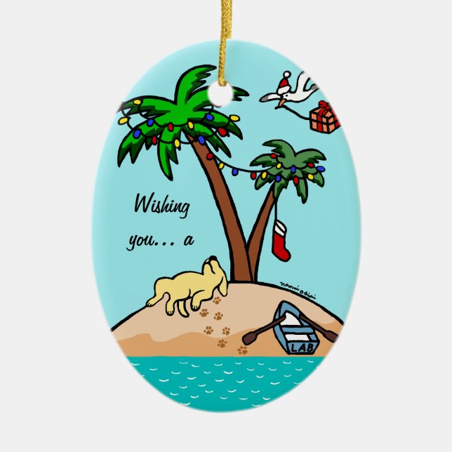 Gelbes tropisches Weihnachten Labradors Keramik Ornament (Vorne)