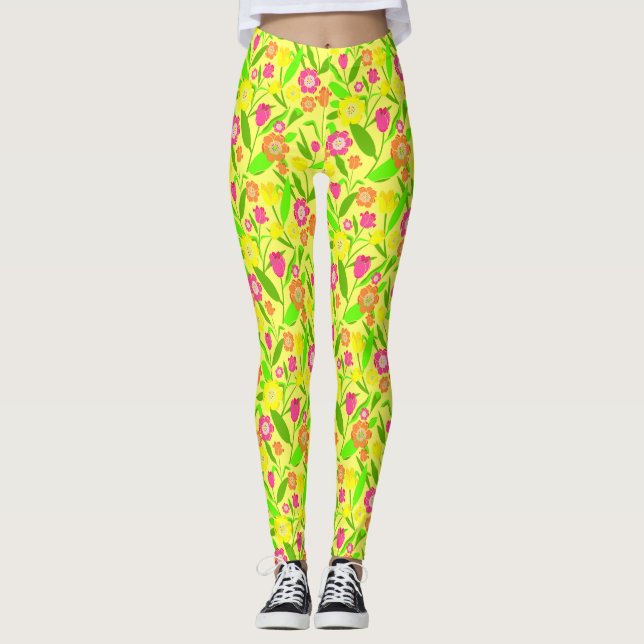 Gelbes Tulip-Muster Leggings (Vorderseite)