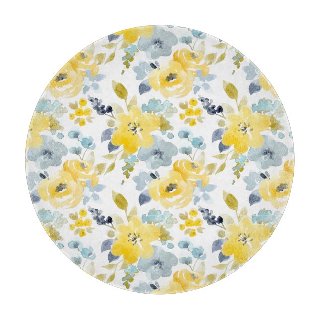 Gelbes u. blaues Aquarell-Muster Schneidebrett (Vorderseite)