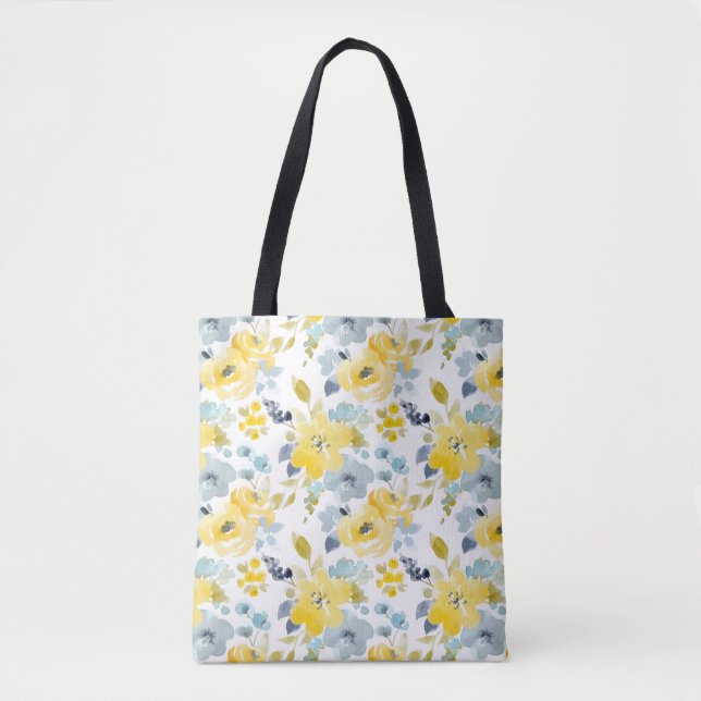 Gelbes u. blaues Aquarell-Muster Tasche (Vorderseite)