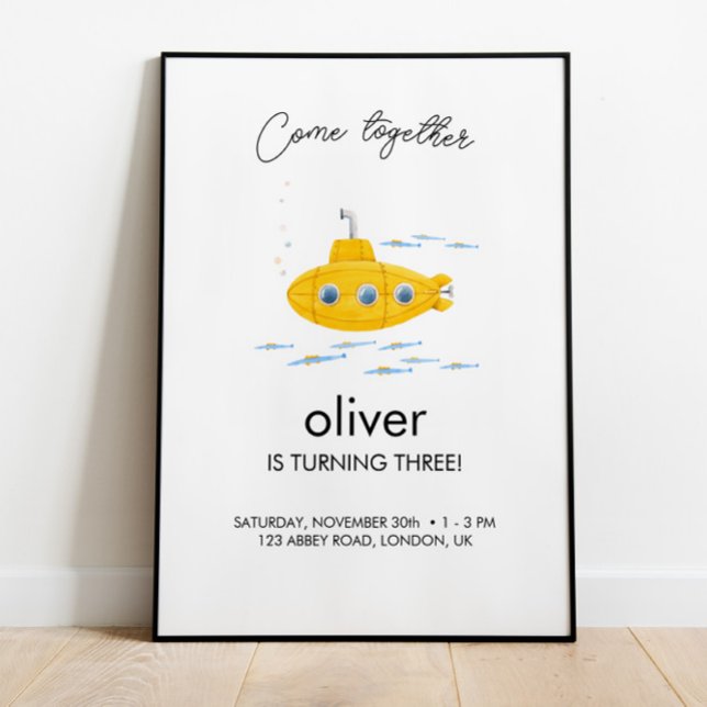 Gelbes U-Boot-Kindergeburtstag Begrüßungspapier Poster (Von Creator hochgeladen)