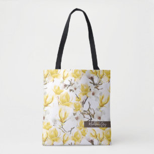 Gelbes u. weißes Magnolien-Blüten-Aquarell-Muste Tasche