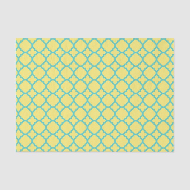 Gelbes und Aquamarines marokkanisches Muster Seidenpapier (Vorderseite)