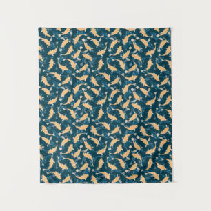 Gelbes und blaues Muster - Koi Fish Wandteppich