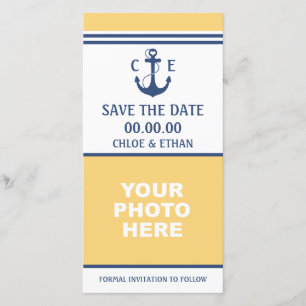 Gelbes und blaues nautisches Foto Save the Date
