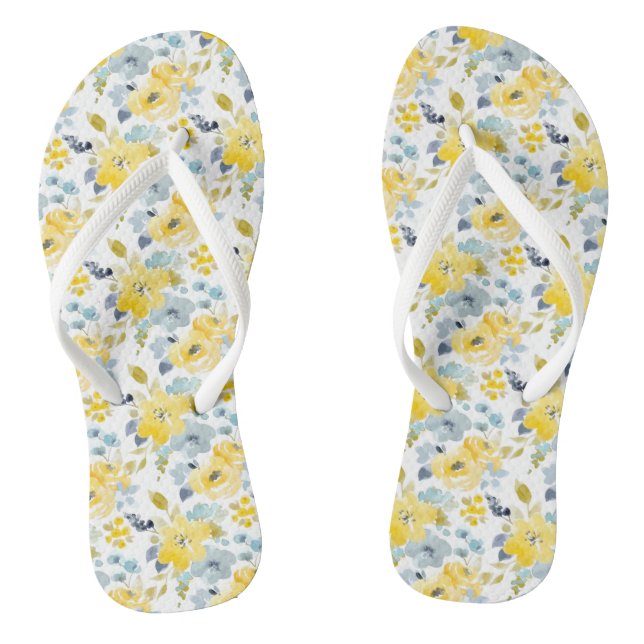 gelbes und blaues Wasserfarbmuster Flip Flops (Fußbett)