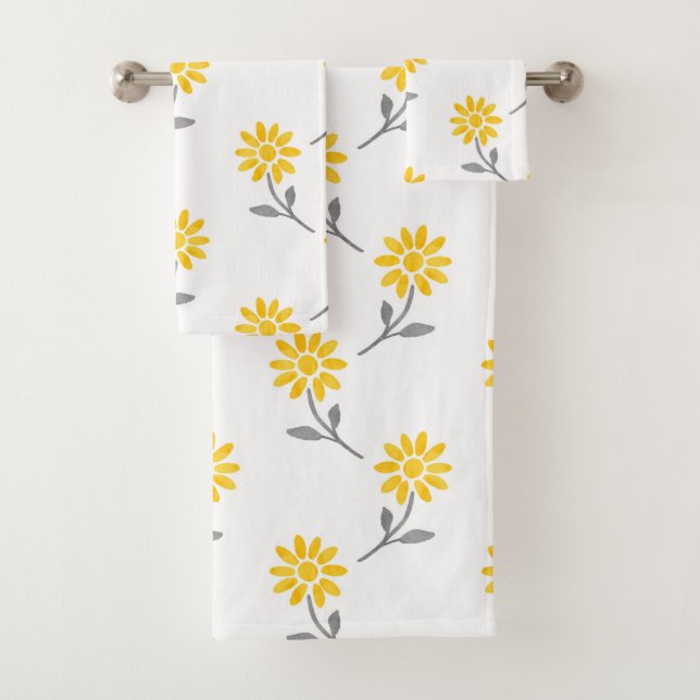 Gelbes und graues Aquarellmuster Badhandtuch Set (Insitu)