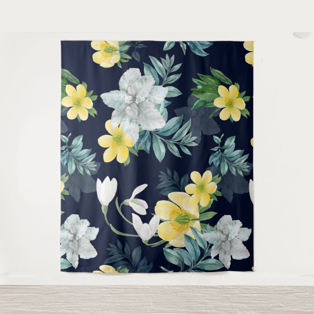 Gelbes und graues Blumenmuster Wandteppich (Vorderseite)