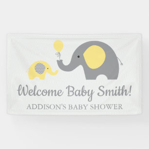 Gelbes und graues Elefant-Babyparty-Fahnen-Plakat Banner