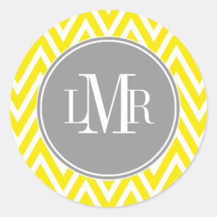 Gelbes und graues Sparren-Monogramm Runder Aufkleber