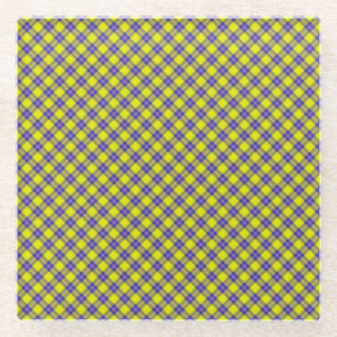 Gelbes und Lila Tartan-Muster Glasuntersetzer