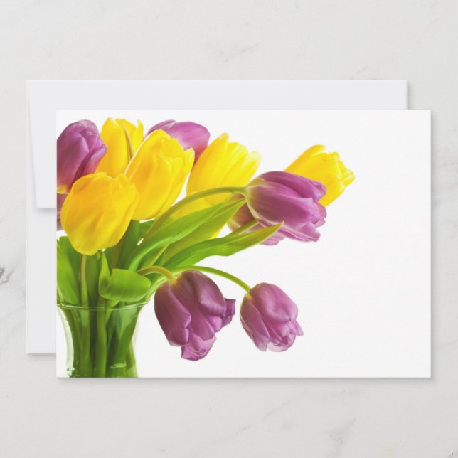 Gelbes und Lila Tulips-Background Einladung (Vorderseite)