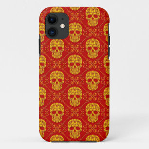 Gelbes und rotes Zuckerschädel-Muster Case-Mate iPhone Hülle