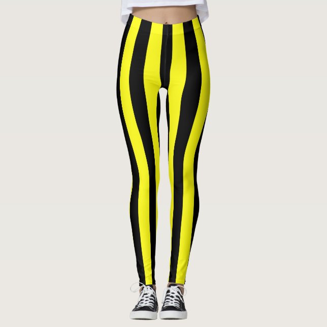 Gelbes und schwarzes Coloured gestreiftes Muster Leggings (Vorderseite)