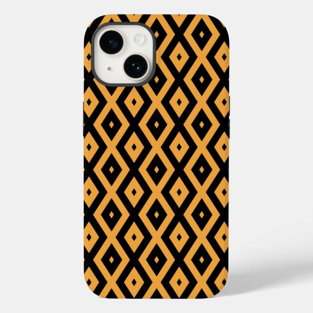 Gelbes und schwarzes Rautenmuster Case-Mate iPhone 14 Hülle (Rückseite)