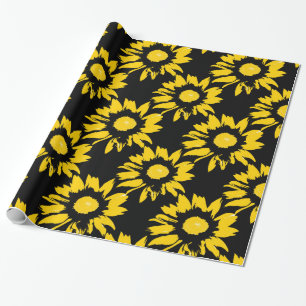Gelbes und schwarzes Sonnenblume-Muster Geschenkpapier