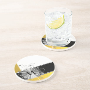 Gelbes und silbernes Monogramm Untersetzer
