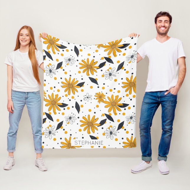 Gelbes und weißes Daisy-Muster mit dunklen Blätter Fleecedecke (Beispiel)