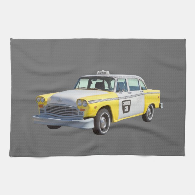 Gelbes und weißes kariertes Taxi Handtuch (Horizontal)
