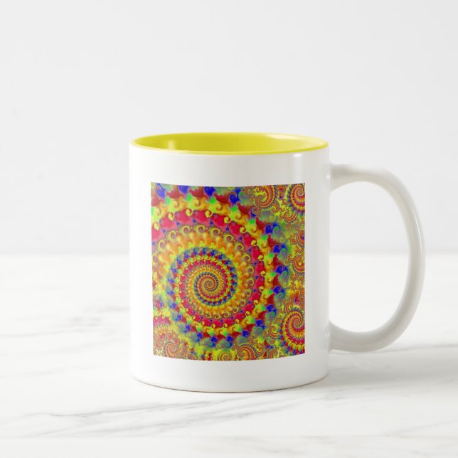 Gelbes verrücktes Fraktal Zweifarbige Tasse (Rechts)