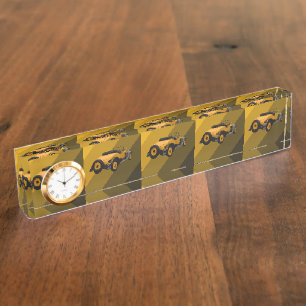 Gelbes Vintages Cabrio, Namenschild Namensplakette