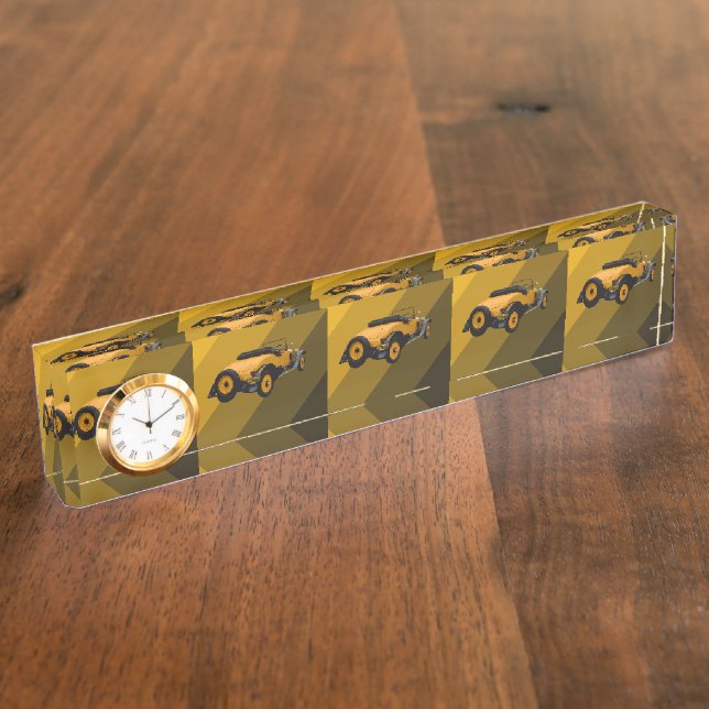 Gelbes Vintages Cabrio, Namenschild Namensplakette (Seite)