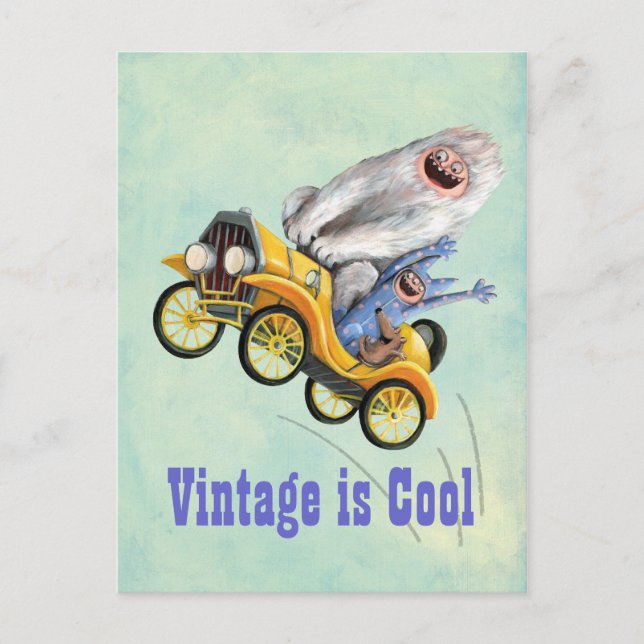 Gelbes Vintages Monsterfahrzeug Postkarte (Vorderseite)