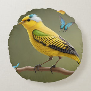 🦋 Gelbes Vogel Schmetterlingsgarten Geschenk Rundes Kissen