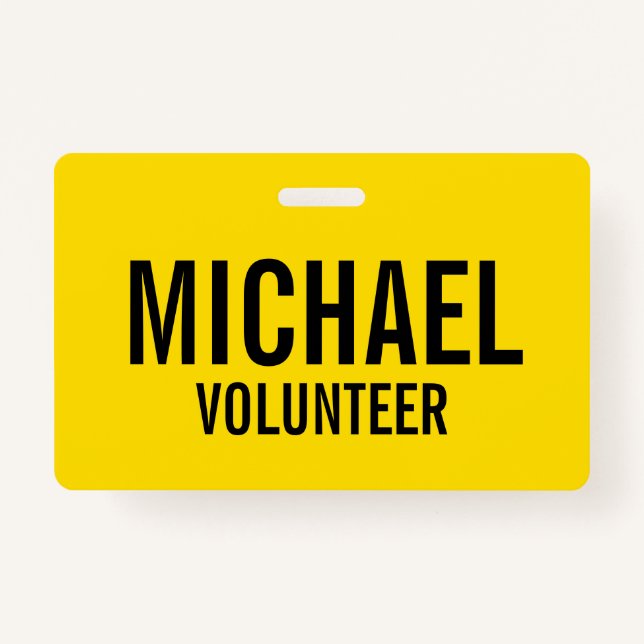 Gelbes Volunteer Abzeichen mit Individuelle Name Ausweis (Vorderseite)