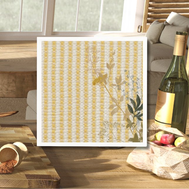 Gelbes weißer Streifen Floral Gingham Kariert Baue Serviette (Von Creator hochgeladen)