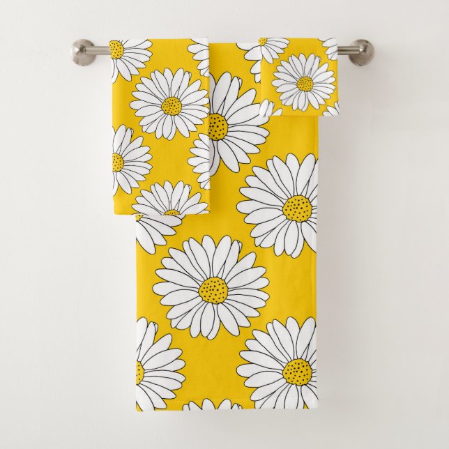 Gelbes weißes Daisy Muster 2 Badhandtuch Set (Insitu)
