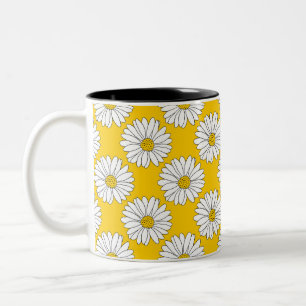 Gelbes weißes Daisy Muster 2 Zweifarbige Tasse