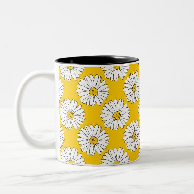 Gelbes weißes Daisy Muster 2 Zweifarbige Tasse (Links)