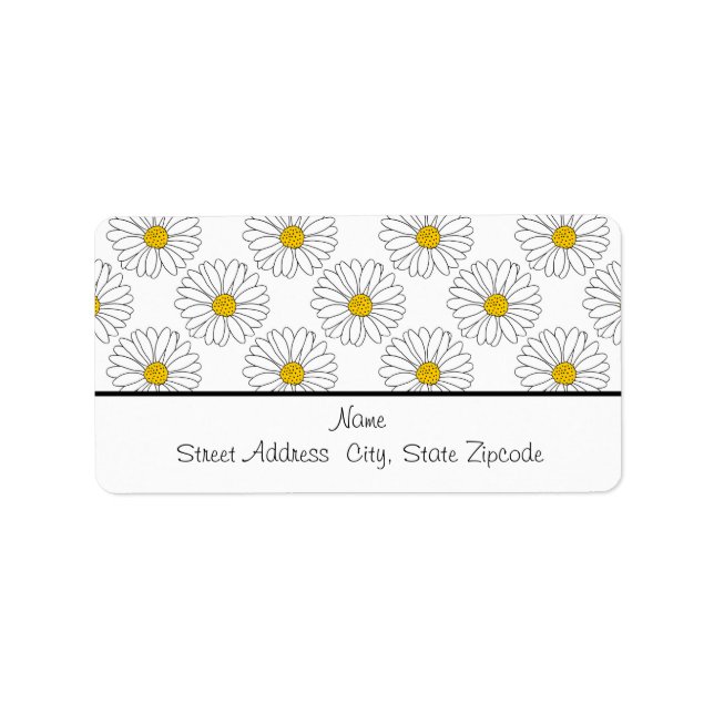 Gelbes weißes Daisy-Muster Adressaufkleber (Vorne)