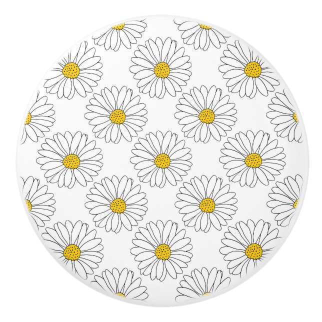 Gelbes weißes Daisy-Muster Keramikknauf (Vorderseite)