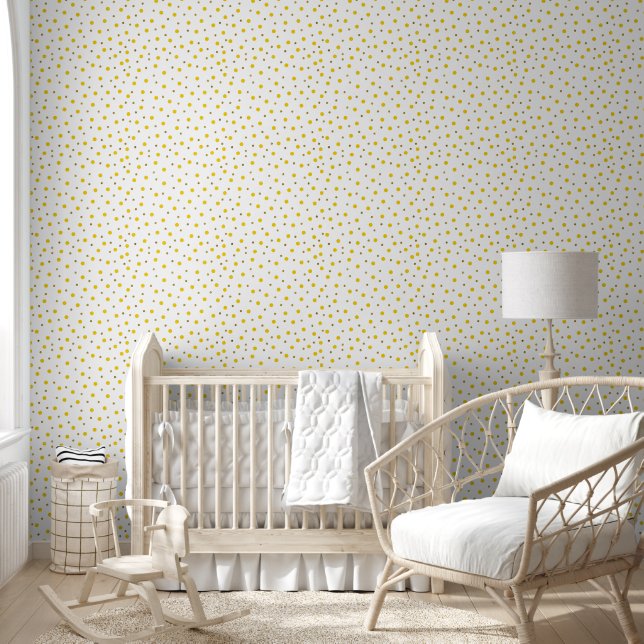 Gelbes weißes, elegantes Dots-Muster Tapete (Kinder)
