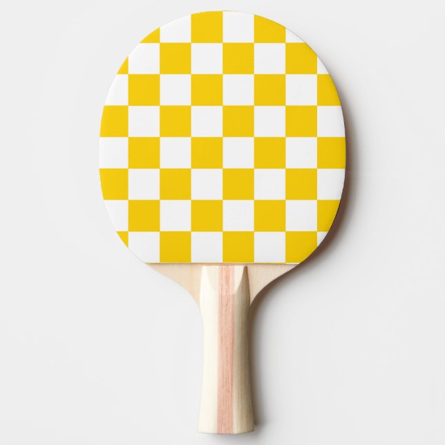 Gelbes weißes, kariertes Karo-Muster Tischtennis Schläger (Vorderseite)