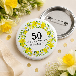 Gelbes weißes Nadelkraut 50. Geburtstag Button