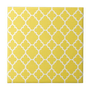 Gelbes weißes Quatrefoil Marokkaner-Muster Fliese