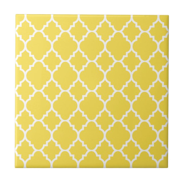 Gelbes weißes Quatrefoil Marokkaner-Muster Fliese (Vorderseite)