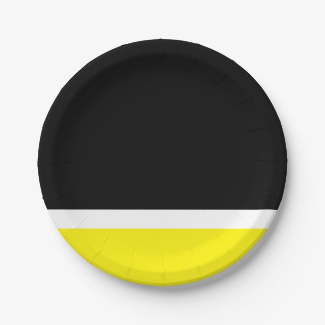 Gelbes weißes schwarzes colorblock pappteller (Vorderseite)