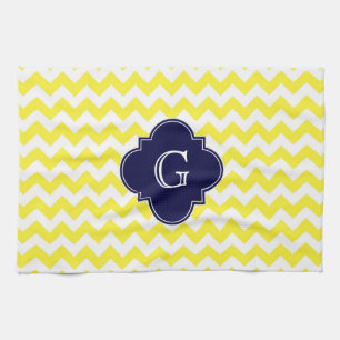 Gelbes weißes Zickzack Marine-Blau Quatrefoil Geschirrtuch