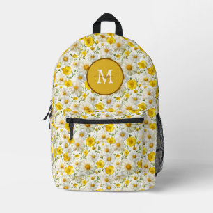 Gelbes Wildblumen-Muster Monogramm Name Bedruckter Rucksack
