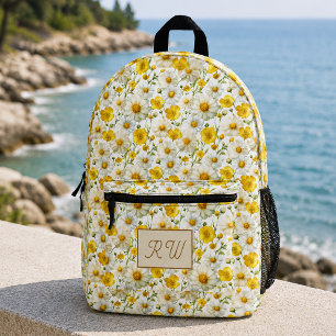 Gelbes Wildblumen-Muster-Monogramm-Name Bedruckter Rucksack
