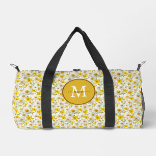 Gelbes Wildblumen-Muster-Monogramm-Name Duffle Bag